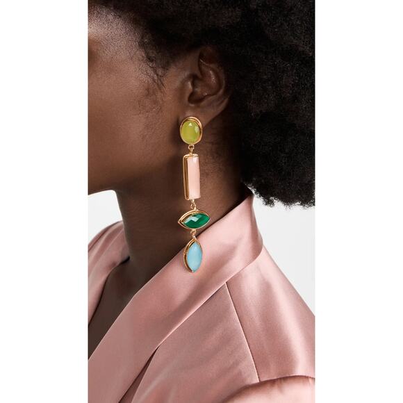 Sylvia Toledano Cascade Earrings Onyx Quartz Chalcedony 22k Gold Plated Bras$365 - Picture 5 of 16